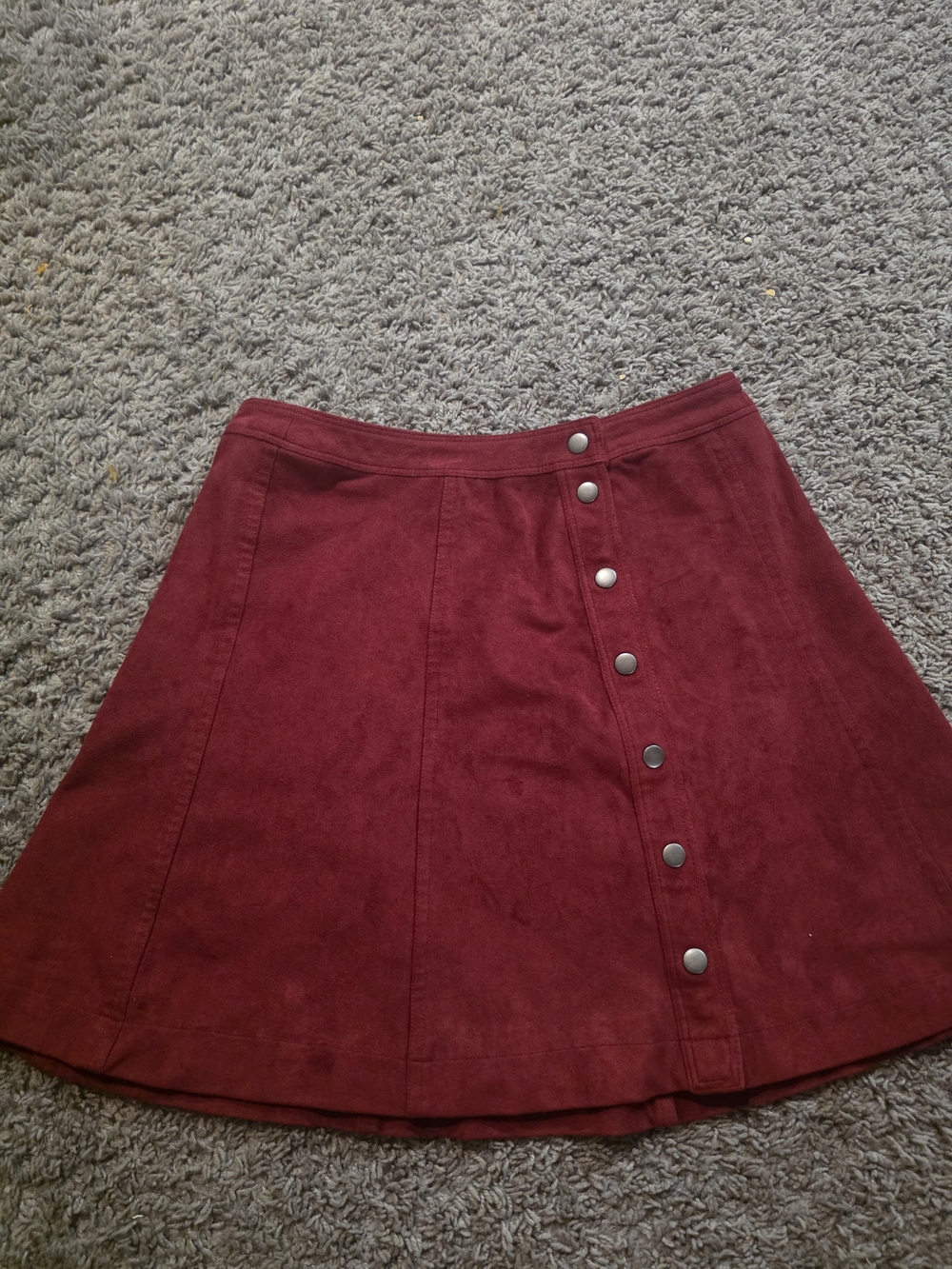 Abercrombie & Fitch Suede Burgundy Button-Front Skater Skirt